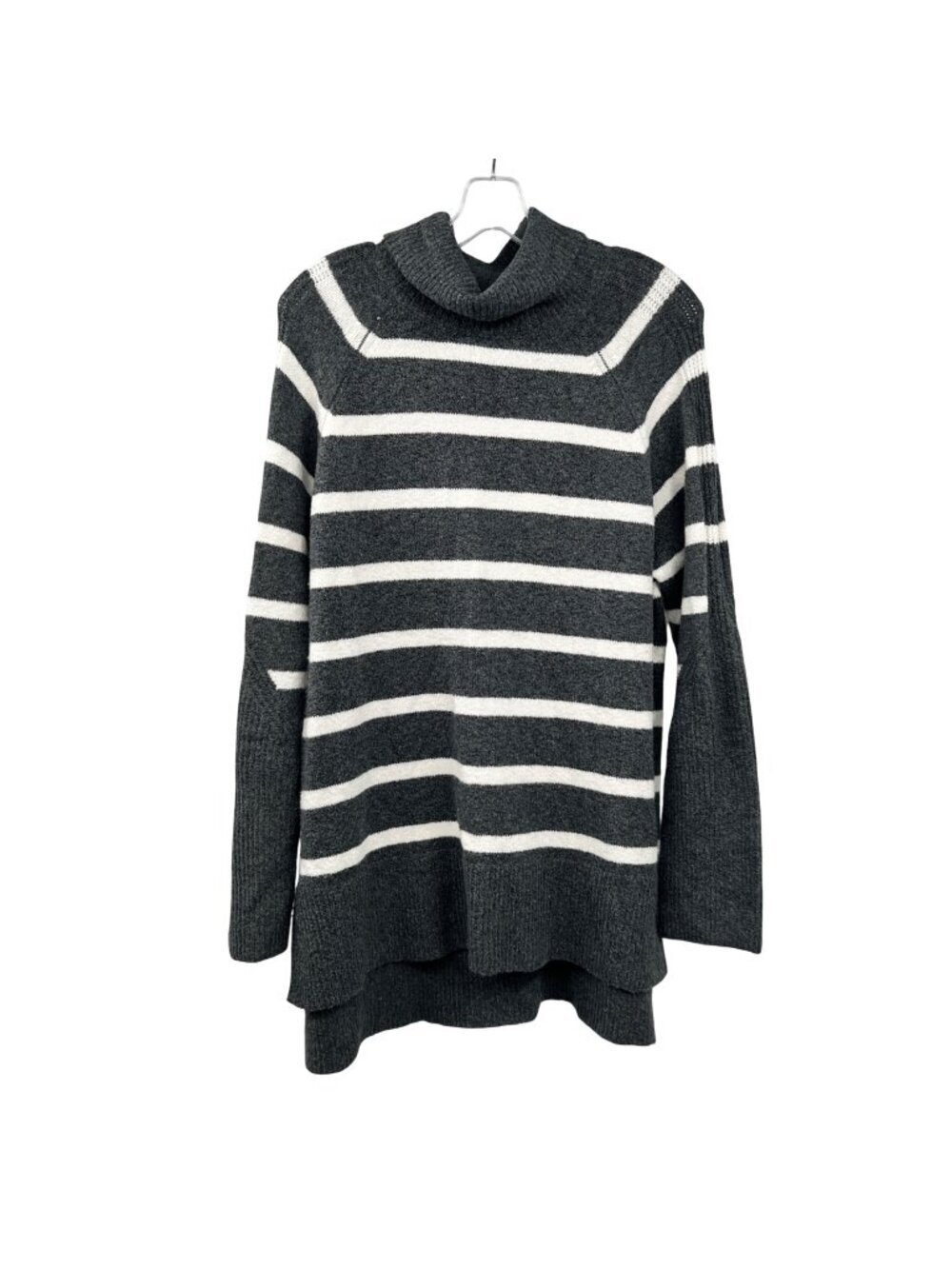 A New Day Womens Tunic Sweater Gray/White Stripe Turtleneck Size Large